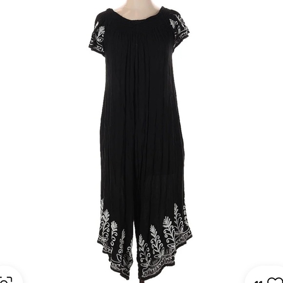 Riviera Sun Black White Embroidered Crop Off Shoulder pocket Jumpsuit Small - Picture 3 of 4